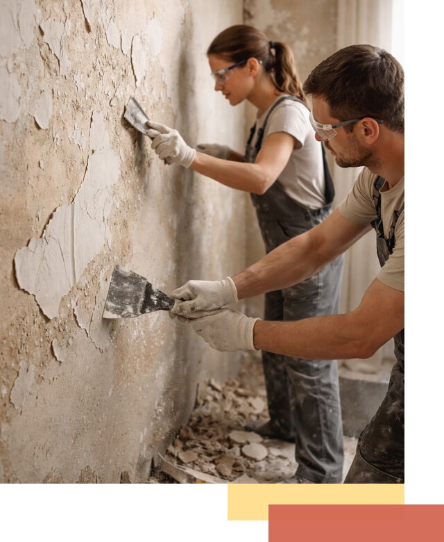 Снятие старой шпаклевки и подготовка поверхностей в октябрьском