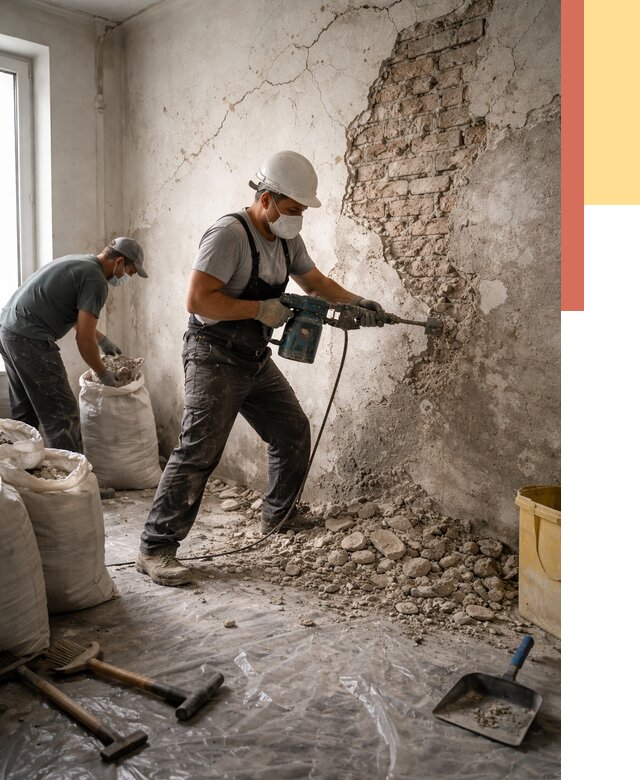 Демонтаж штукатурки со стен в октябрьском от 7457 руб/м² — быстро и недорого | ОТДЕЛОЧНИК-Ктб