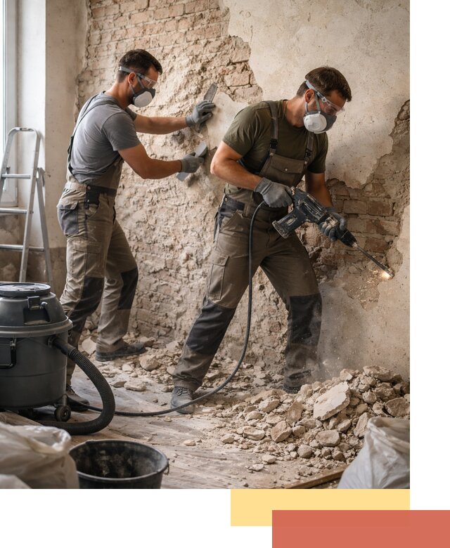 Демонтаж штукатурки со стен в октябрьском быстро и аккуратно