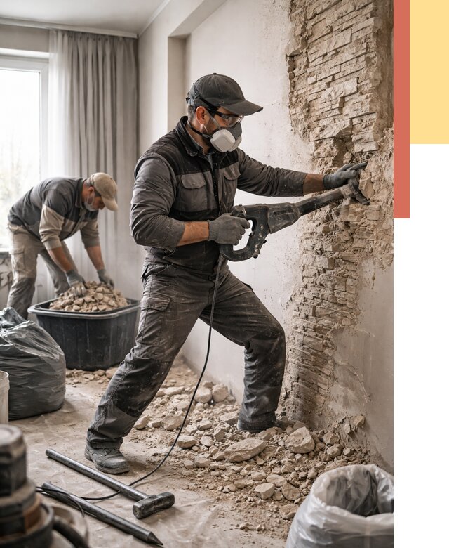 Демонтаж декоративного камня в октябрьском от 1502 руб/м² — быстро и недорого | ОТДЕЛОЧНИК-Ктб