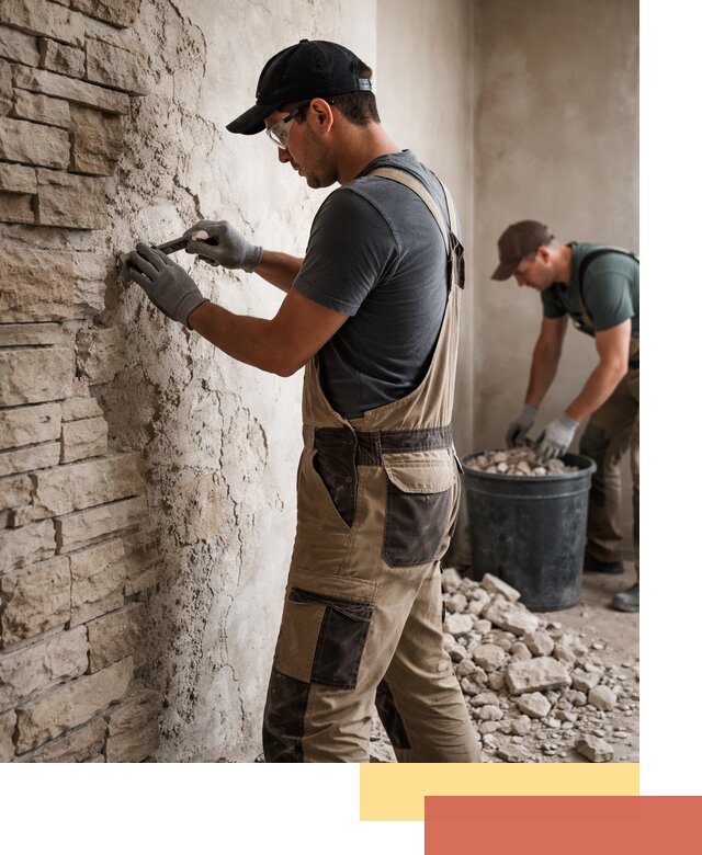 Демонтаж декоративного камня в октябрьском профессионально и безопасно