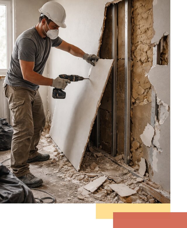 Демонтаж гипсокартона со стен в октябрьском качественно и быстро