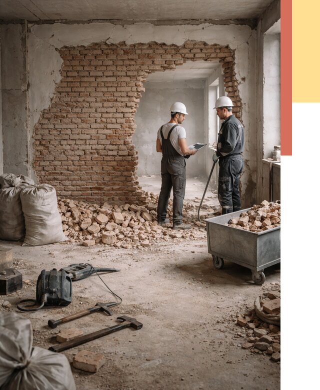 Демонтаж кирпичных стен в октябрьском от 4350 руб. — быстро, недорого, под ключ | ОТДЕЛОЧНИК-Ктб