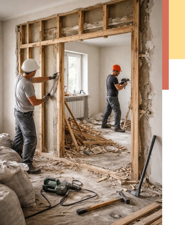 Демонтаж деревянных перегородок в октябрьском от 3314 руб. — быстро и недорого | ОТДЕЛОЧНИК-Ктб