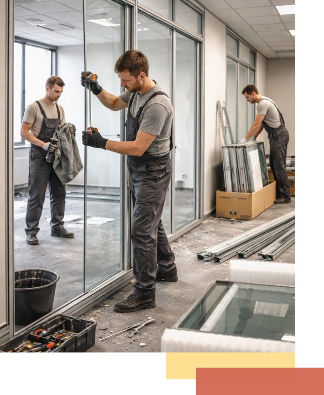 Демонтаж стеклянных перегородок в октябрьском быстро и безопасно