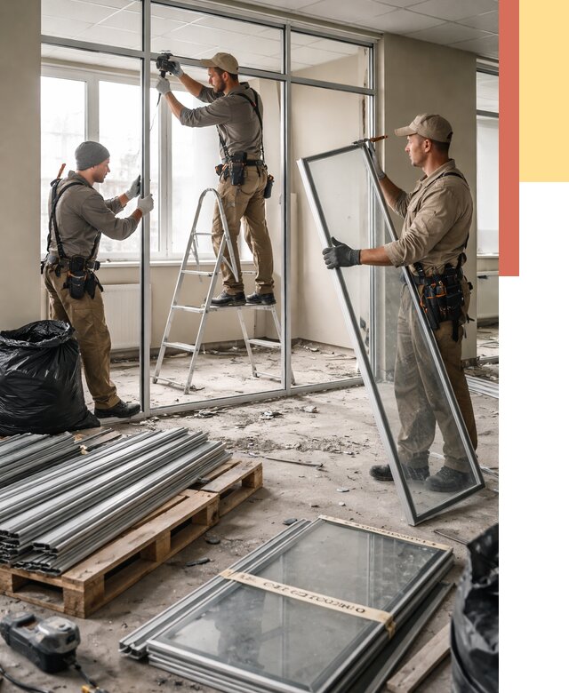 Демонтаж алюминиевых перегородок в октябрьском от 4350 руб. — быстро и недорого | ОТДЕЛОЧНИК-Ктб