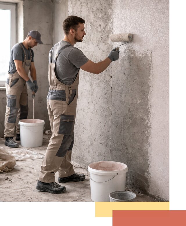 Нанесение бетоноконтакта на стены в октябрьском для последующей отделки