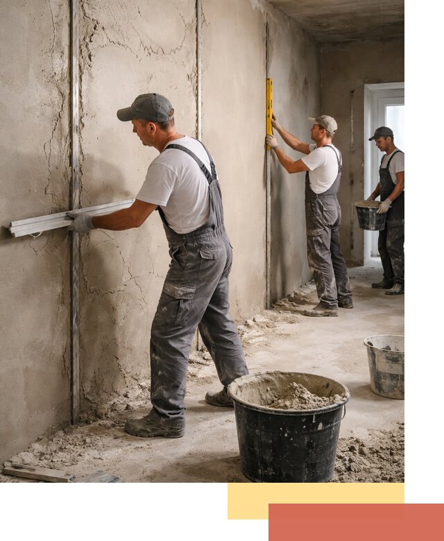 Штукатурка стен по маякам в октябрьском — точная и ровная поверхность