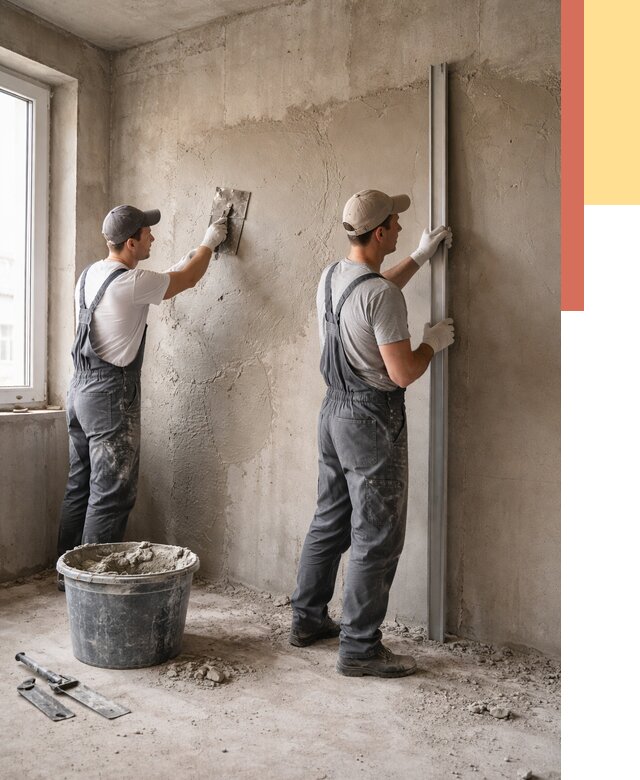 Штукатурка бетонных стен в октябрьском от 4661 руб/м² — качественно и быстро | ОТДЕЛОЧНИК-Ктб