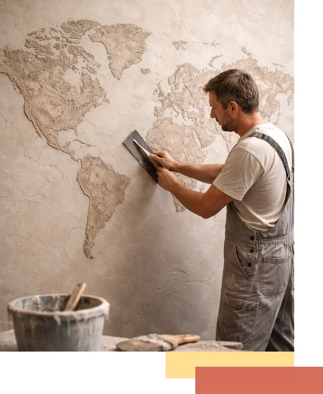 Декоративная штукатурка «Карта мира» под ключ в октябрьском