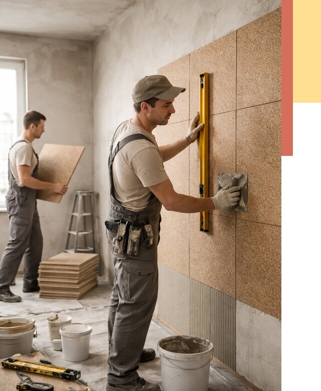 Монтаж пробковых панелей на стены в октябрьском от 3625 руб. — ОТДЕЛОЧНИК-Ктб