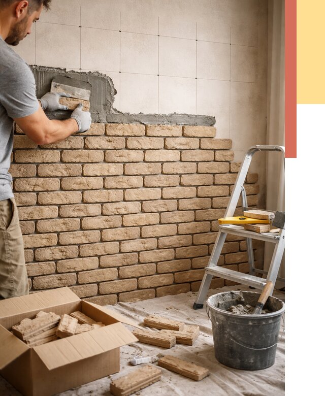 Монтаж декоративного кирпича в октябрьском от 3314 руб./м² — быстро и недорого | ОТДЕЛОЧНИК-Ктб