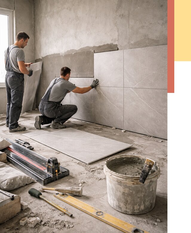 Облицовка стен керамогранитом в октябрьском от 4350 руб./м² — услуги под ключ | ОТДЕЛОЧНИК-Ктб