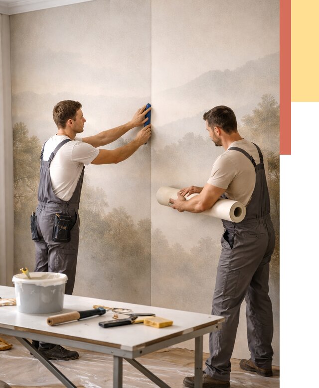 Поклейка фотообоев в октябрьском от 8803 руб/м² — быстро и недорого | ОТДЕЛОЧНИК-Ктб