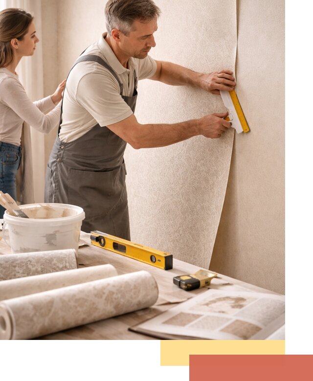 Поклейка обоев с подбором рисунка в октябрьском