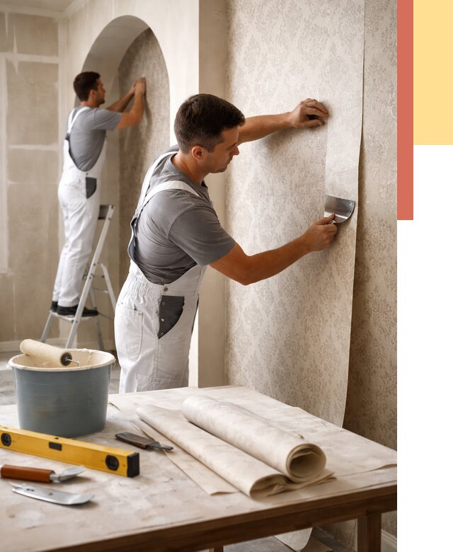 Поклейка обоев на сложные стены в октябрьском от 2900 руб. под ключ | ОТДЕЛОЧНИК-Ктб