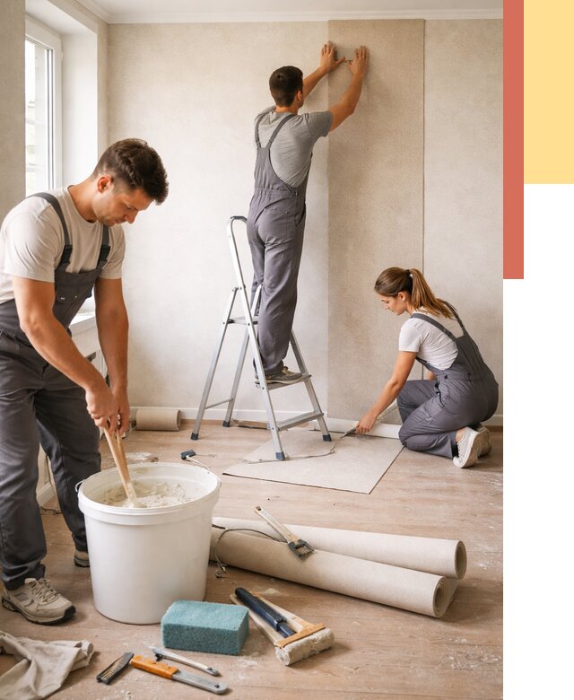 Оклейка стен обоями в октябрьском от 3625 руб/м2 — быстро и недорого | ОТДЕЛОЧНИК-Ктб