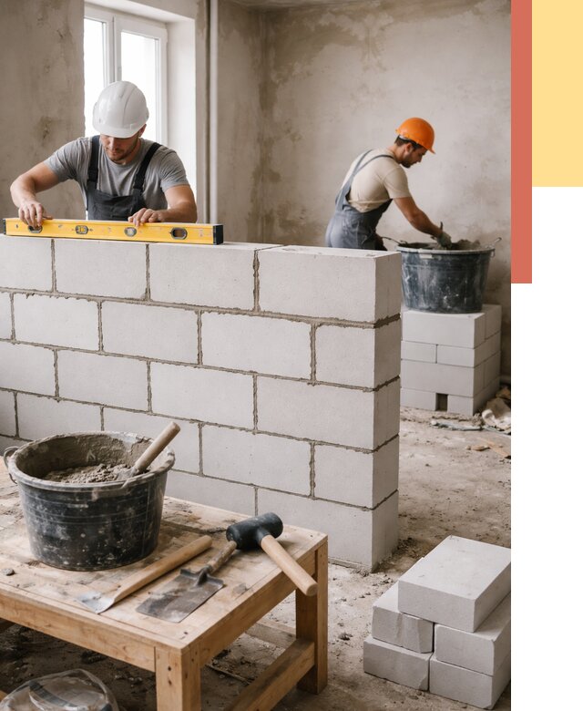 Кладка перегородок из газобетона в октябрьском от 3314 руб. под ключ | ОТДЕЛОЧНИК-Ктб