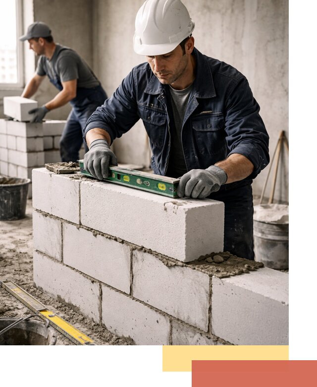 Кладка перегородок из пеноблока под ключ в октябрьском