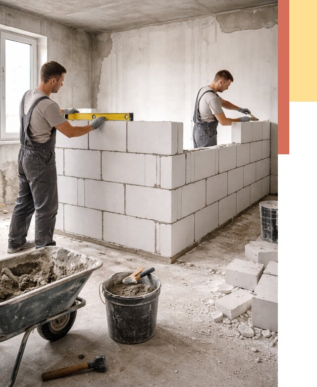 Кладка перегородок из ПГП в октябрьском от 2589 руб./м2 — монтаж и возведение под ключ | ОТДЕЛОЧНИК-Ктб