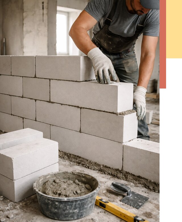 Кладка перегородок из силикатного блока в октябрьском от 4143 руб. под ключ | ОТДЕЛОЧНИК-Ктб