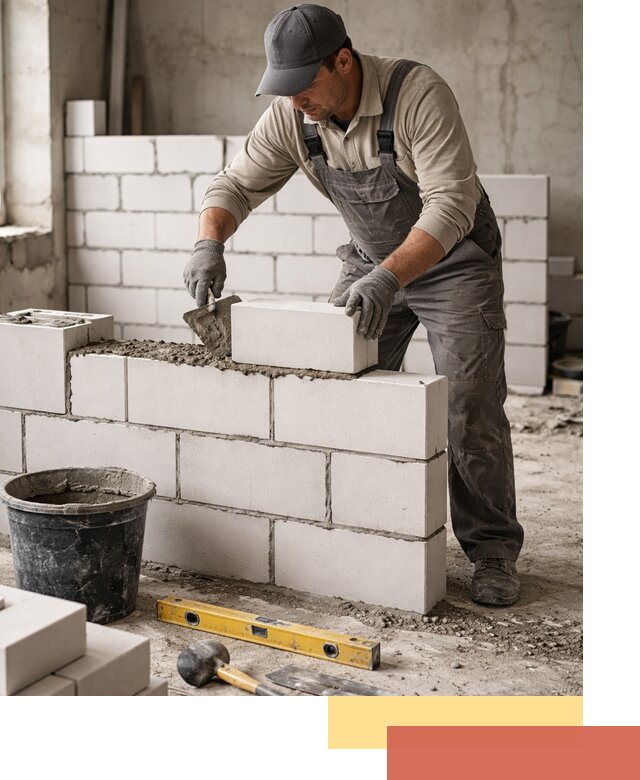 Кладка перегородок из силикатного блока в октябрьском