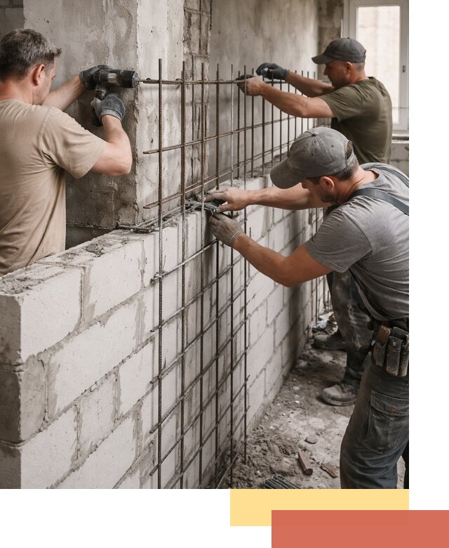 Армирование кладки перегородок в октябрьском профессионально и надёжно