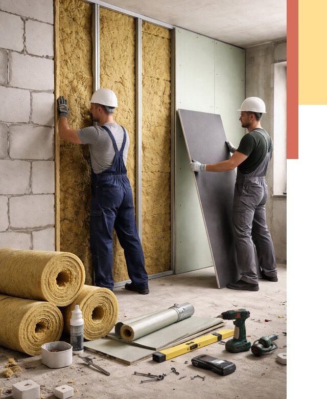 Шумоизоляция перегородок из блоков в октябрьском от 1916 руб./м² — быстро и недорого | ОТДЕЛОЧНИК-Ктб