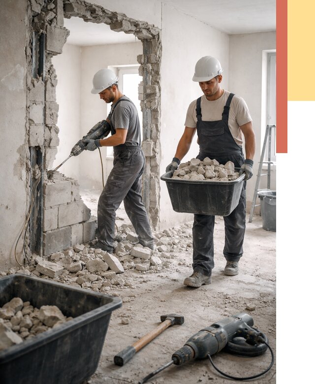 Демонтаж блоковых перегородок в октябрьском от 3884 руб. — быстро и недорого | ОТДЕЛОЧНИК-Ктб