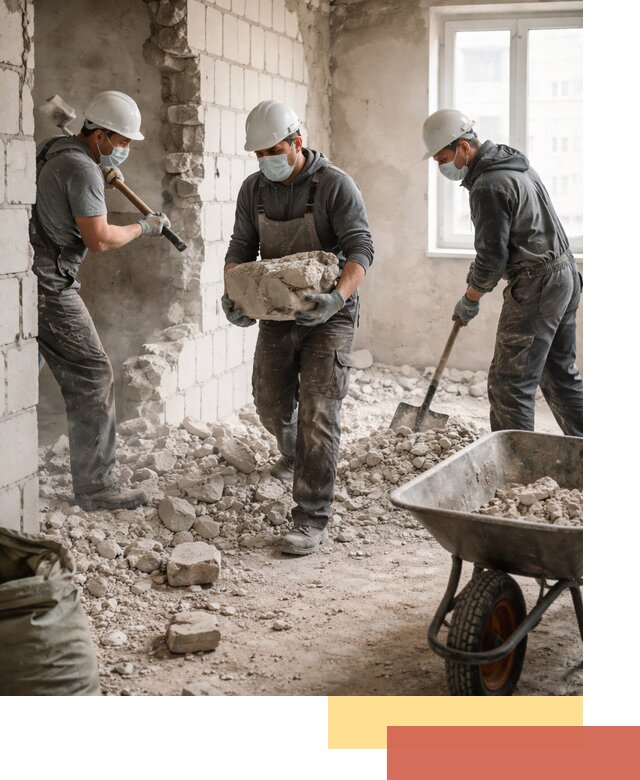 Демонтаж блочных перегородок в октябрьском быстро и аккуратно