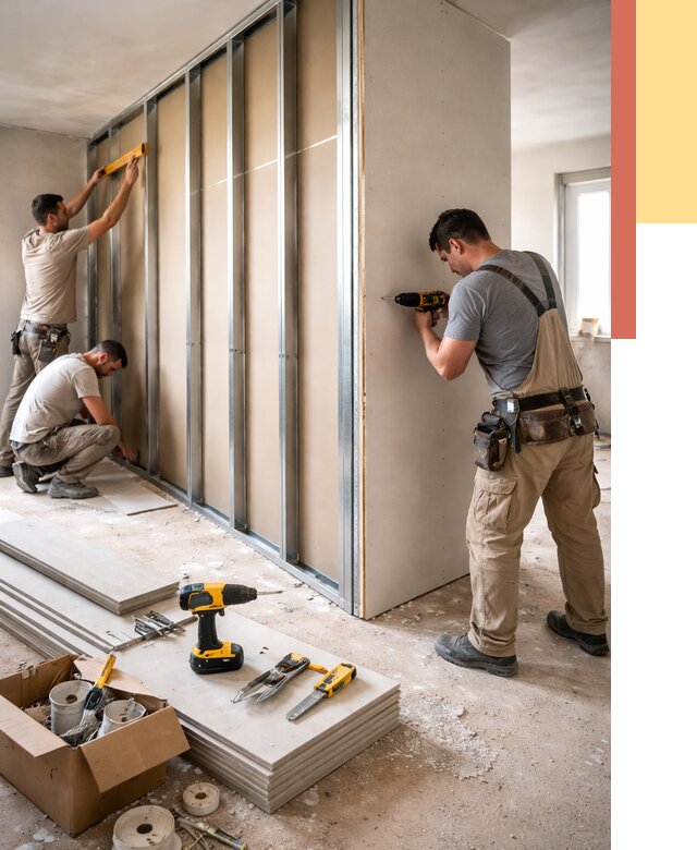 Монтаж однослойной перегородки из гипсокартона в октябрьском от 673 руб. | ОТДЕЛОЧНИК-Ктб