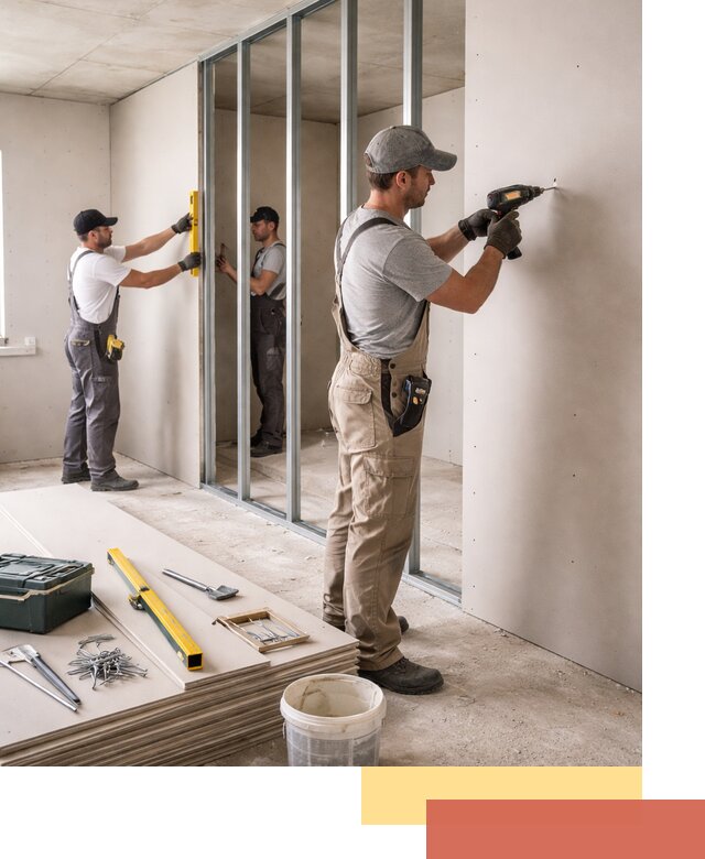 Однослойная перегородка из гипсокартона в октябрьском под ключ, монтаж и отделка