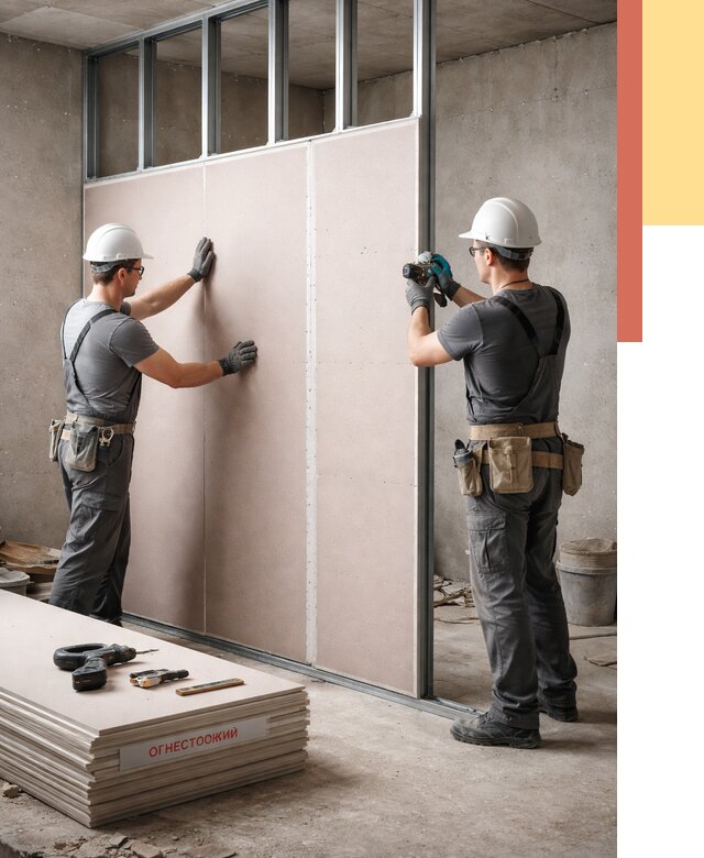 Перегородка из огнестойкого гипсокартона в октябрьском от 1916 руб. под ключ | ОТДЕЛОЧНИК-Ктб