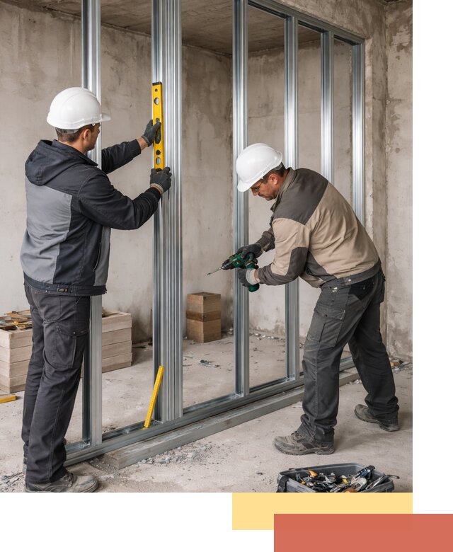 Монтаж каркаса перегородки из профиля в октябрьском