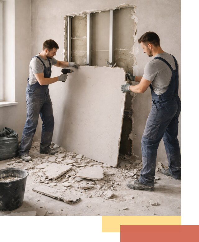 Демонтаж перегородки из гипсокартона в октябрьском быстрый и аккуратный