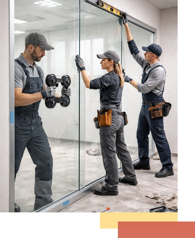 Профессиональный монтаж стеклянных перегородок в октябрьском