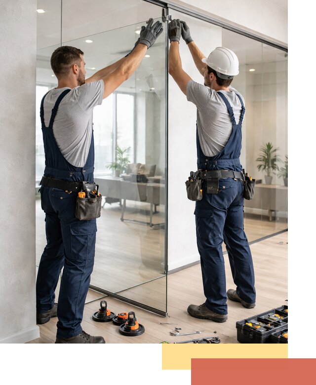 Безрамные стеклянные перегородки под ключ в октябрьском