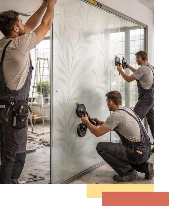 Стеклянные перегородки с рисунком на заказ в октябрьском