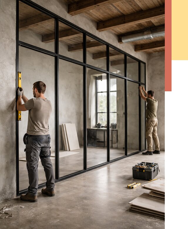 Стеклянные перегородки лофт в октябрьском от 10875 руб. под ключ | ОТДЕЛОЧНИК-Ктб