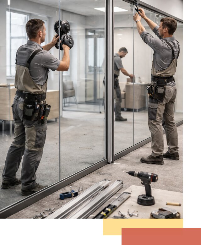 Стеклянные офисные перегородки под ключ в октябрьском