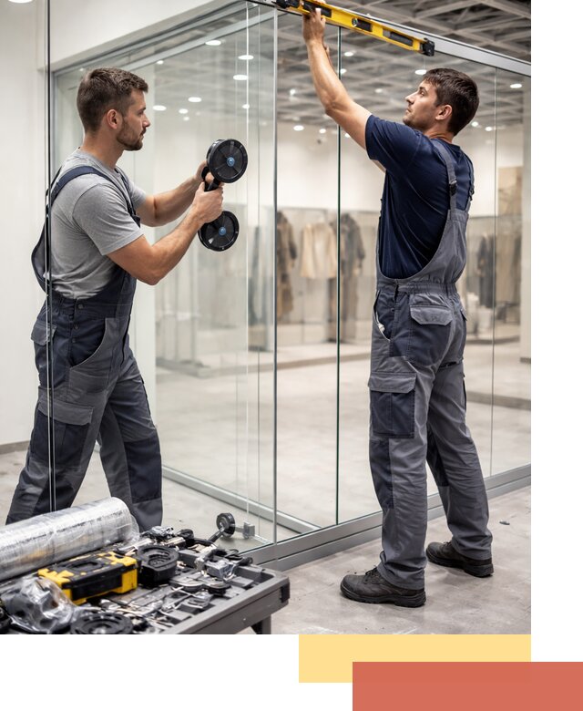 Стеклянные перегородки для магазинов в октябрьском — монтаж и установка