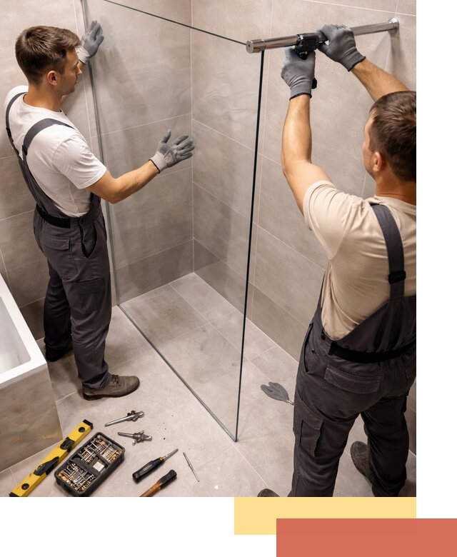 Стеклянные перегородки для душа в октябрьском — изготовление и монтаж