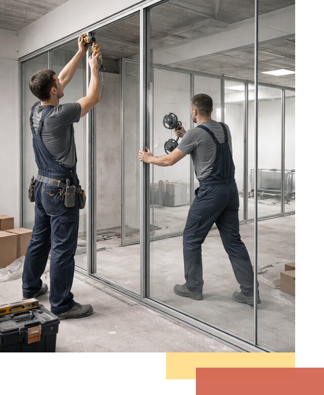 Алюминиевые перегородки со стеклом в октябрьском — изготовление и монтаж