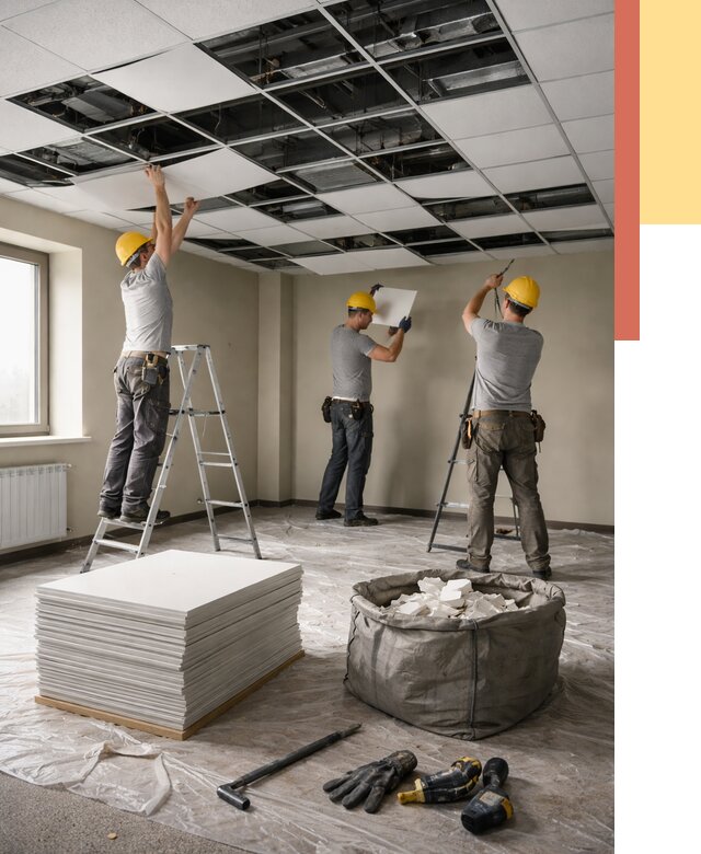 Демонтаж потолка Армстронг в октябрьском от 4661 руб. быстро и недорого | ОТДЕЛОЧНИК-Ктб