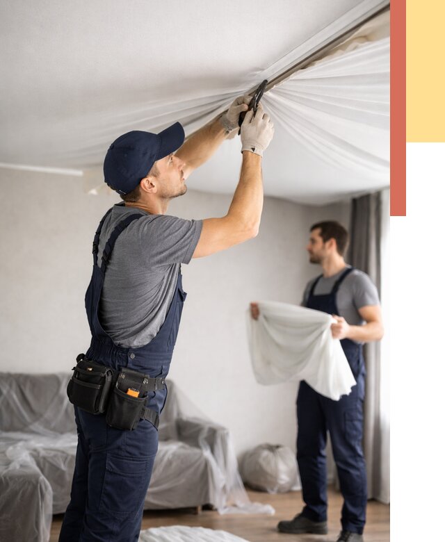 Демонтаж натяжного потолка в октябрьском от 4661 руб. — снятие и разбор под ключ | ОТДЕЛОЧНИК-Ктб