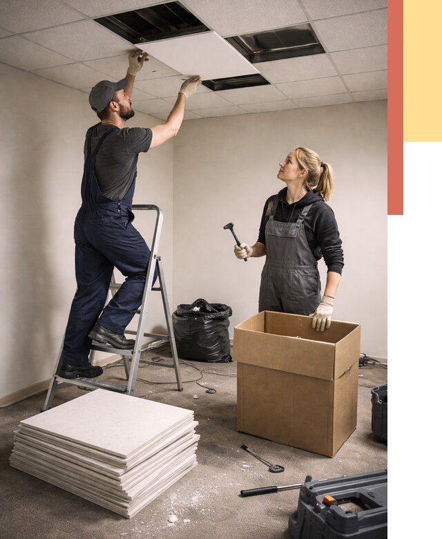 Демонтаж потолочной плитки в октябрьском от 4661 руб. быстро и недорого | ОТДЕЛОЧНИК-Ктб