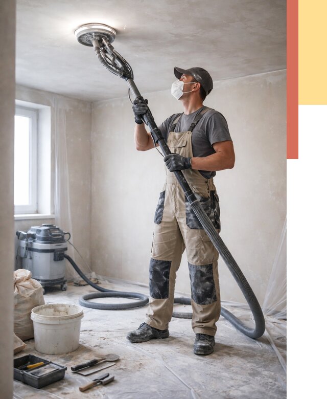 Шлифовка потолка в октябрьском от 3625 руб. — услуги шлифования потолка | ОТДЕЛОЧНИК-Ктб