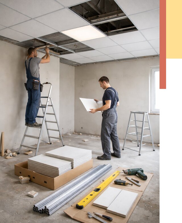 Монтаж потолка армстронг в октябрьском от 4661 руб/м2 — быстрая установка под ключ | ОТДЕЛОЧНИК-Ктб