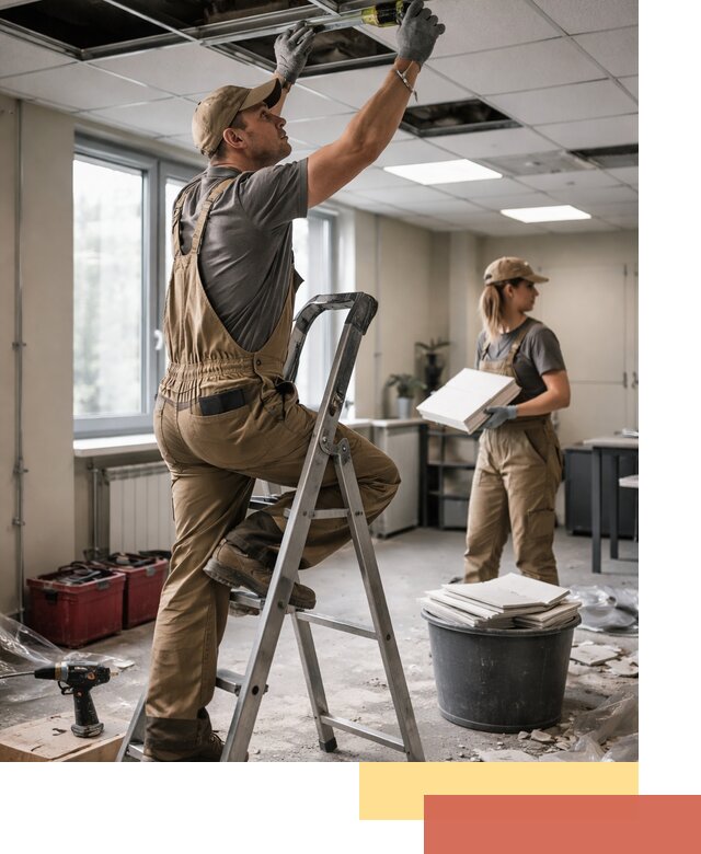 Ремонт потолка Армстронг и замена плит в октябрьском