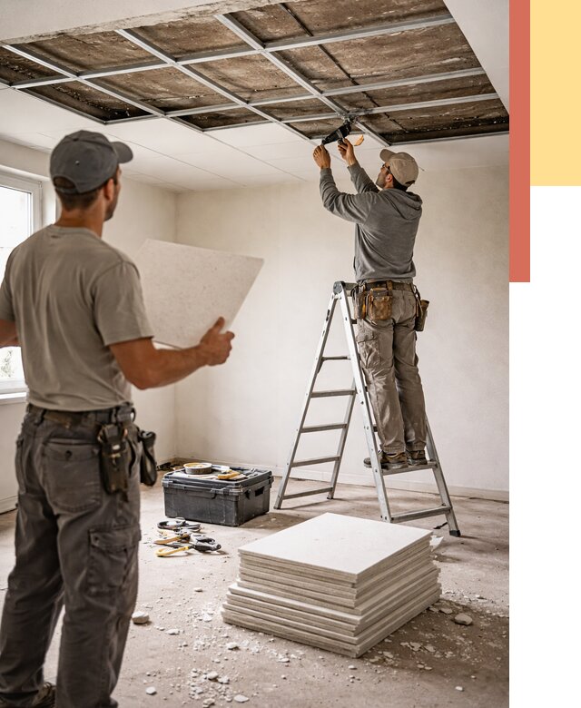 Замена плит подвесного потолка в октябрьском от 1812 руб. быстро и недорого | ОТДЕЛОЧНИК-Ктб